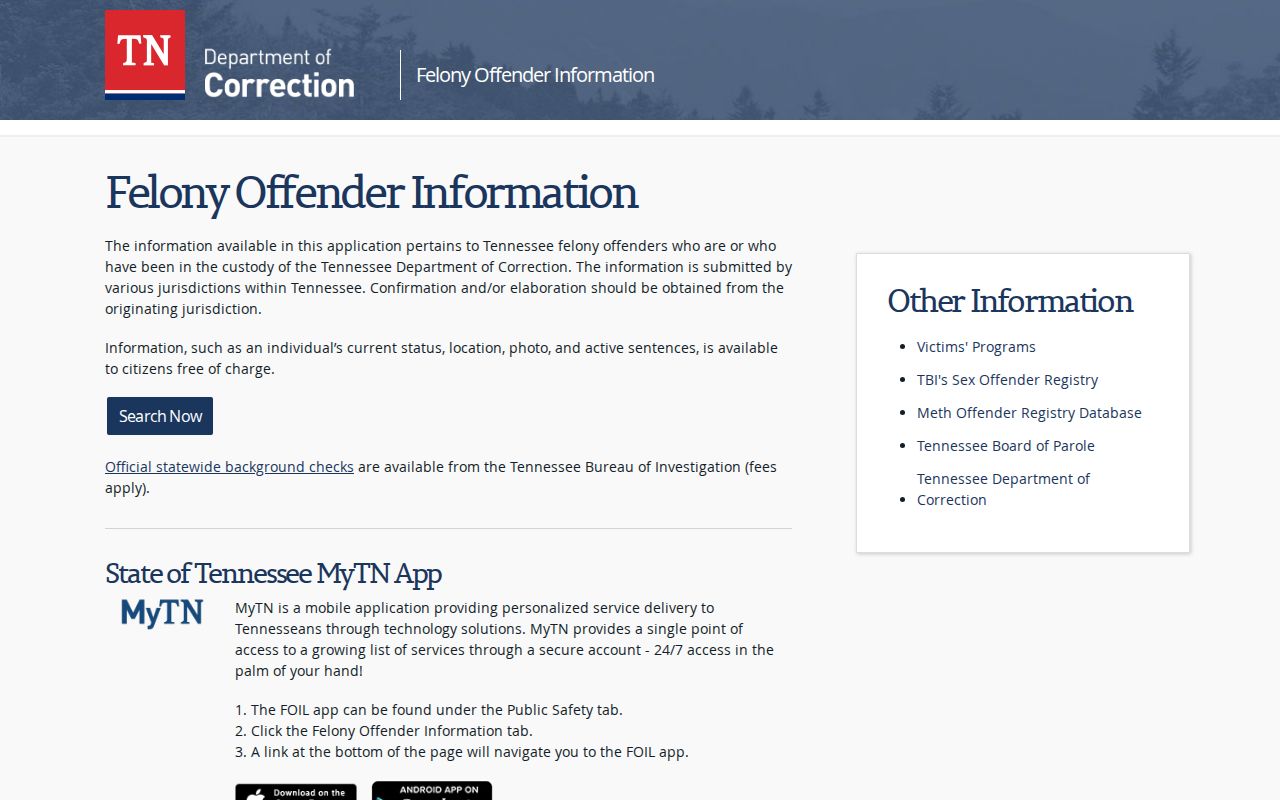 Montgomery County criminal history TDOC FOIL search
