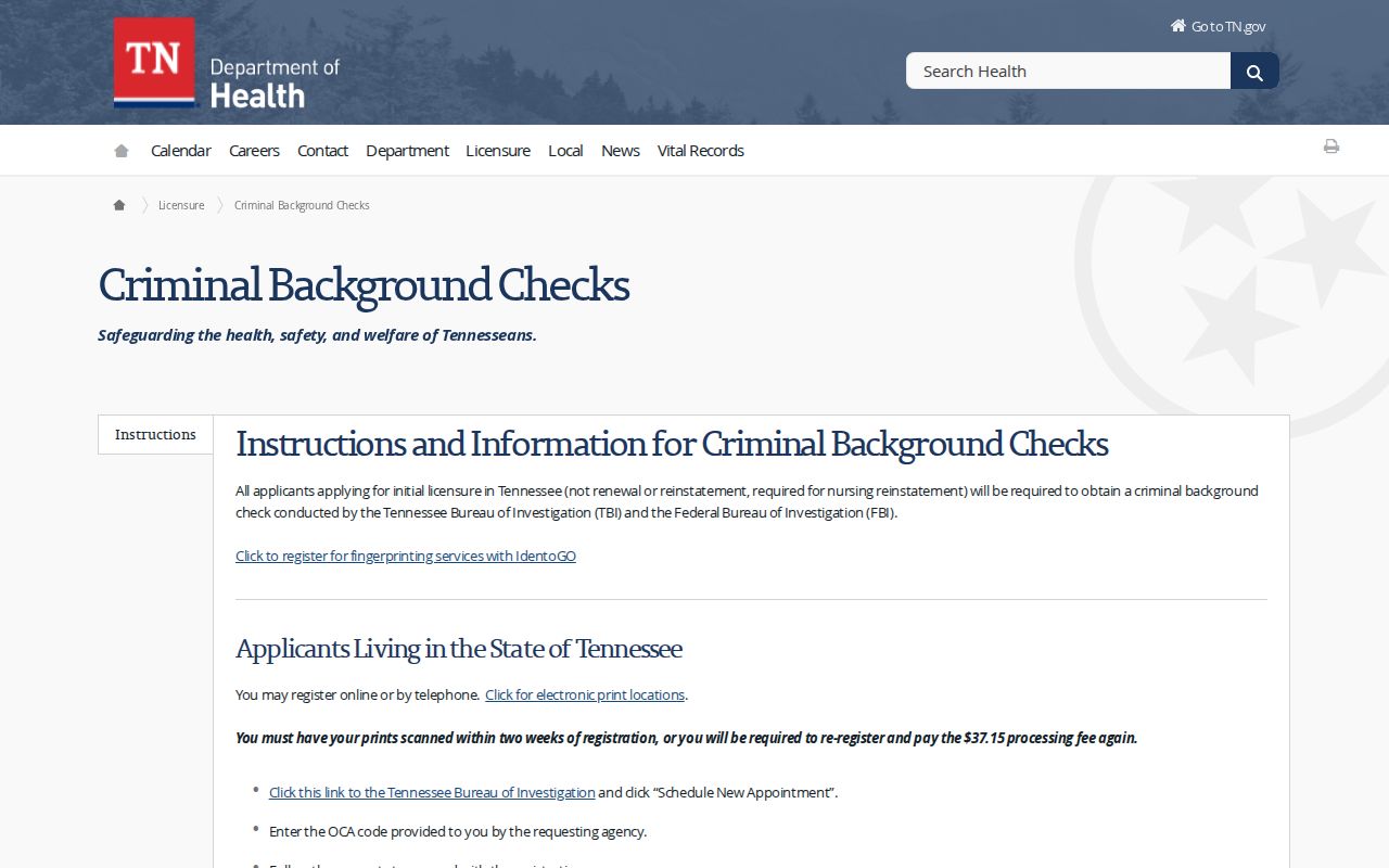 Montgomery County criminal history fingerprint check instructions