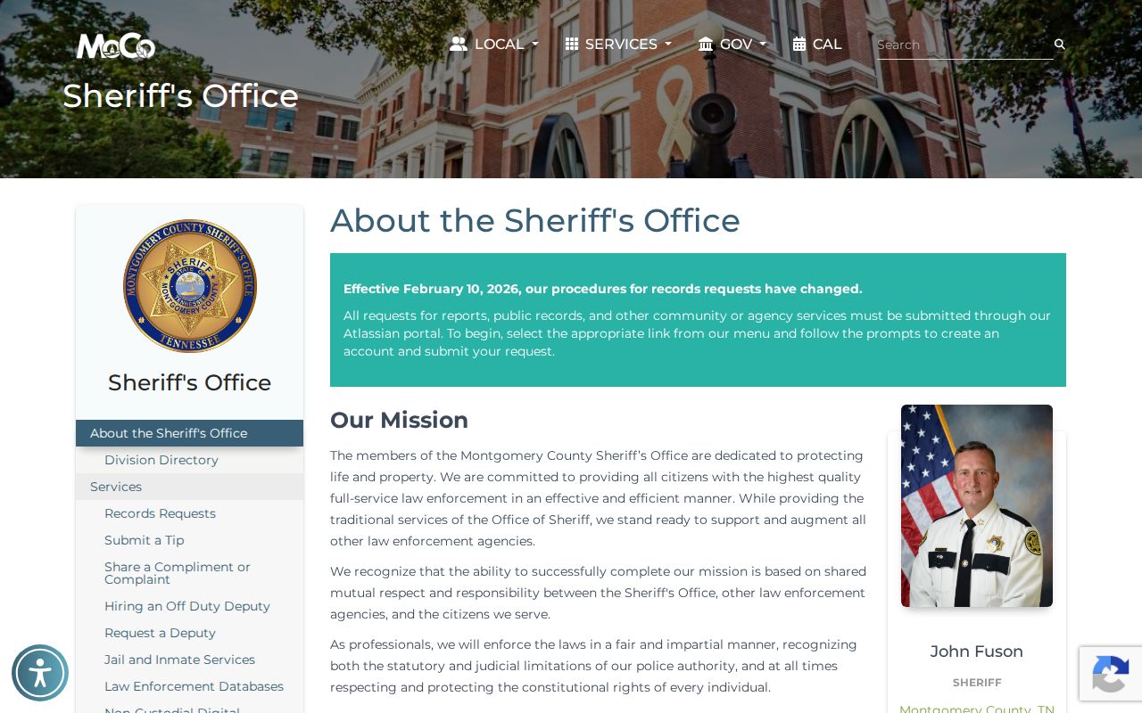 Montgomery County criminal history sheriff records access