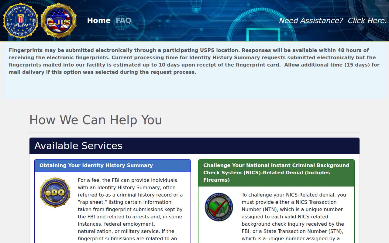 Montgomery County criminal history FBI identity history portal