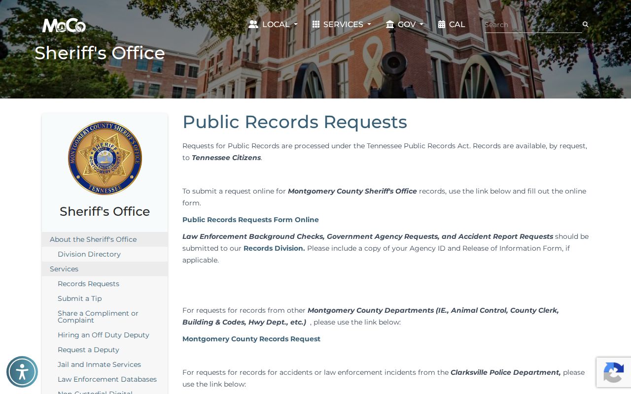 Montgomery County criminal history public records request instructions
