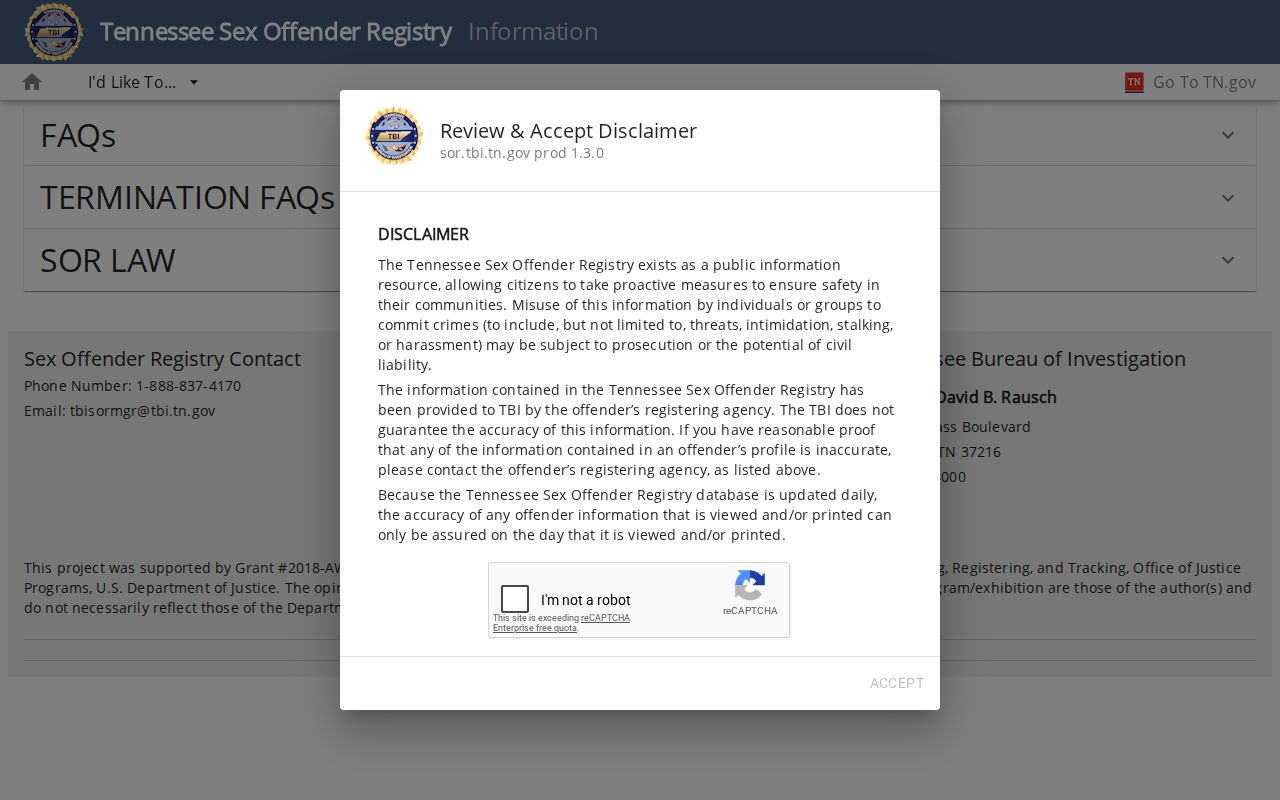 Montgomery County sex offender registry information from TBI
